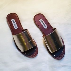 Steve Madden Gold Single Strap Slides/Sandals Sz 7